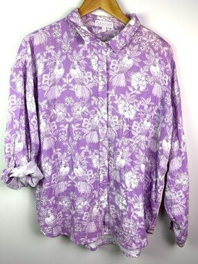 PJ Salvage Lavender Floral Button-Down 100% cotton gauze button down size L